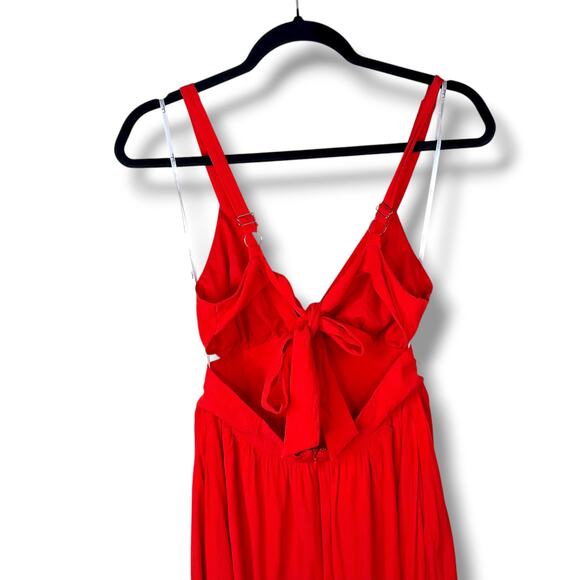 Lulus NWOT Bold New Look Bright Red Tie-Back Cut-Out Full Midi Swing Dress XS - Picture 8 of 10